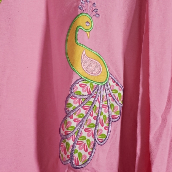 Ann Loren pink tank/pant set with peacock/ruffles - Picture 3 of 7